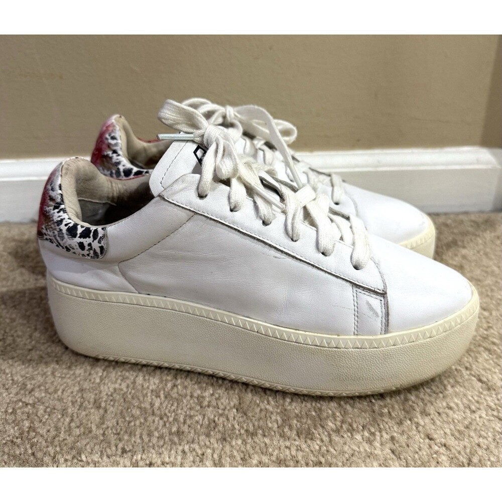 ASH Moby White Leather Platform Sneakers Womens 7 Floral Print Chunky Shoes